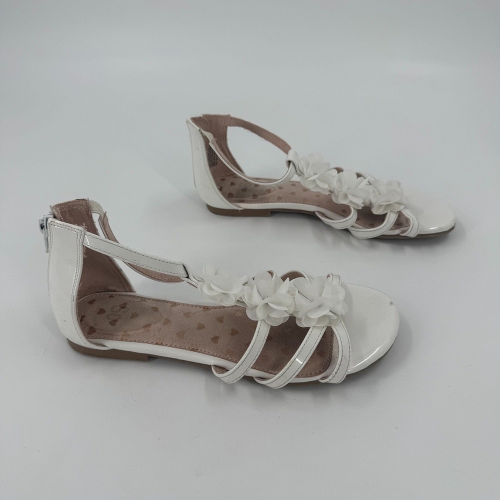 SO Gladiator Sandals Girl US 5M White Kenzie Flower Detail Memory Foam Back Zip